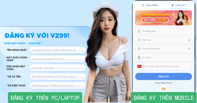 Các bước đăng ký tài khoản trên trang chủ vz99