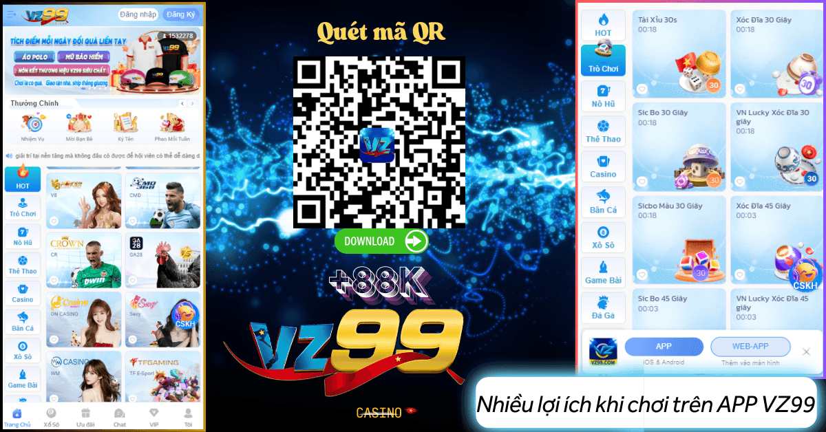 Lợi ích khi trải nghiệm Game trên APP VZ99 là vô tận